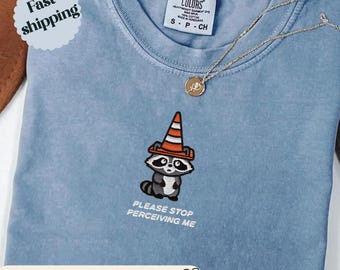 Funny Raccoon Embroidered Shirt, Introvert Humor Tee, Comfort Colors 1717