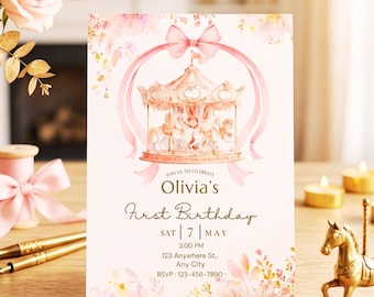Carousel Invitation, Horse Birthday Invitation, Editable Template