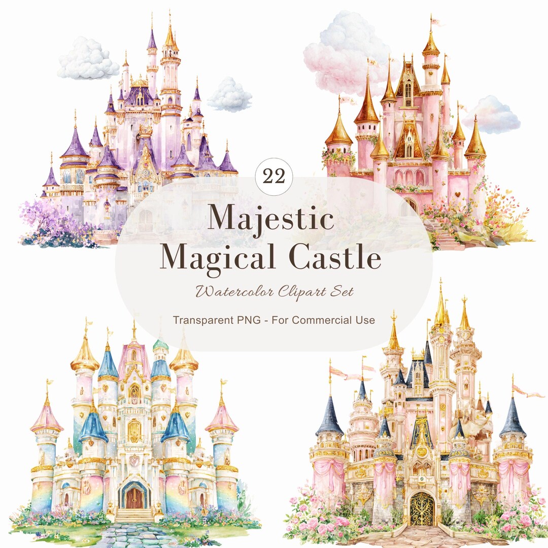 Fantasy Castle Clipart: Watercolor Fairy Tale Princess, Nursery Decor ...