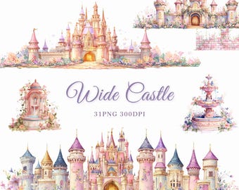 Images clipart de château large, château magique à l'aquarelle, téléchargement numérique