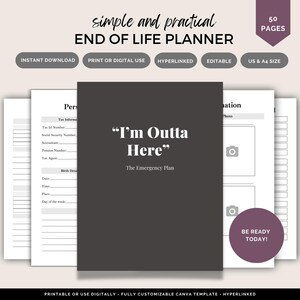 Planejador de fim de vida, pasta de emergência, em caso de emergência, nota de falecimento, modelo de obituário, em caso de emergência, planejamento de legado