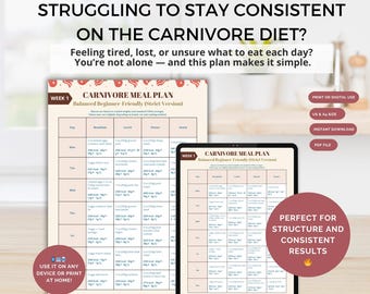 4 Week Carnivore Meal Plan Printable | Carnivore Diet Meal Planner PDF | Keto Alternative, High Protein, Low Carb Plan w/ Calories & Macros