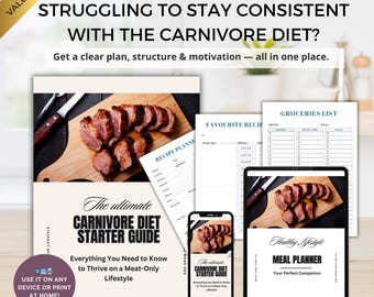 Carnivore Diet Starter Bundle, Carnivorous diet, carnivore grocery list, carnivore diet plan, carnivore meal plan, carnivore planner
