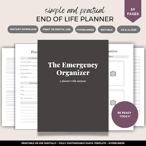Planejador de fim de vida, pasta de emergência, em caso de emergência, nota de falecimento, modelo de obituário, em caso de emergência, planejamento de legado