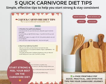 5 Quick Carnivore Diet Tips (2-Page Printable PDF) | Simple Beginner Guide | Motivation, Energy & Consistency Tips for Carnivore Diet