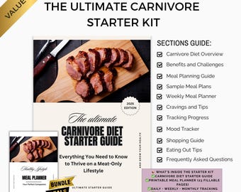 Carnivore Diet Starter Bundle, Carnivorous diet, carnivore grocery list, carnivore diet plan, carnivore meal plan, carnivore planner