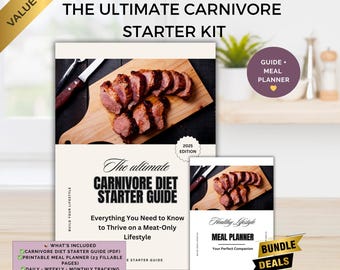 Carnivore Diet Starter Bundle, Carnivorous diet, carnivore grocery list, carnivore diet plan, carnivore meal plan, carnivore planner