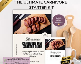 Carnivore Diet Starter Bundle, Carnivorous diet, carnivore grocery list, carnivore diet plan, carnivore meal plan, carnivore planner