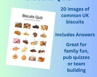 Name the Biscuit Quiz UK | British Biscuit Picture Game | Printable PDF Trivia | Instant Download | Family Party Game with Answers