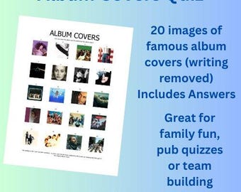 Quiz sur les pochettes d'album imprimable – 20 pochettes d'albums célèbres à nommer – Quiz avec images musicales – PDF à télécharger instantanément – Quiz pub, jeu de société, tournée de musique