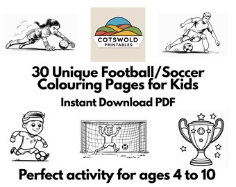 30 Soccer Colouring Pages for Kids – Football Activity Pack – Printable PDF – Boys & Girls Ages 4–10 – Instant Download