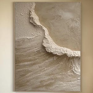Beige 3D Textured Wall Art Beige Textured Abstract Painting Ocean Waves Painting Wabi Sabi Wall Art Plaster Art Textured Art Neutral Art