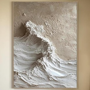 Ocean Waves Painting Beige 3D Textured Wall Art Beige Textured Abstract Painting  Wabi Sabi Wall Art Plaster Art Textured Art Neutral Art