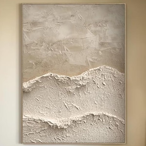 Ocean Waves Painting Beige 3D Textured Wall Art Beige Textured Abstract Painting  Wabi Sabi Wall Art Plaster Art Textured Art Neutral Art
