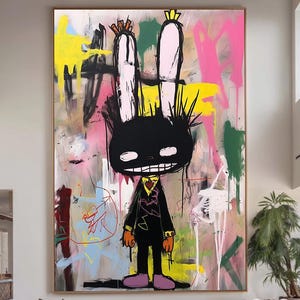 Jean-Michel Basquiat graffiti abstract art pop art large graffiti art bunny graffiti art  graffiti art graffiti wall decor handmade art