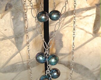 Black Pearl Drop Necklace Set