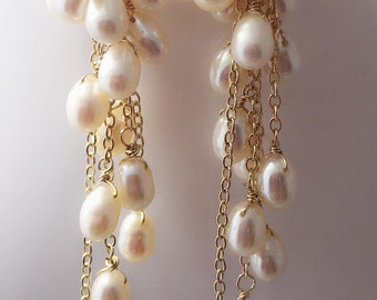 Creamy Butterfly Pearl Chandelier Earrings