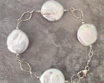 Creamy White 20mm Freshwater Coin Pearl Bracelet