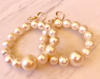 Creamy Freshwater Pearl Hoop Earrings