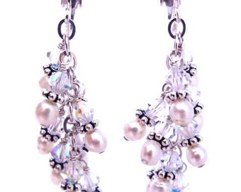 Fancy Crystal and Pearl Cluster Earrings