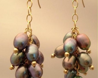 Freshwater Black Pearl Cluster Earrings