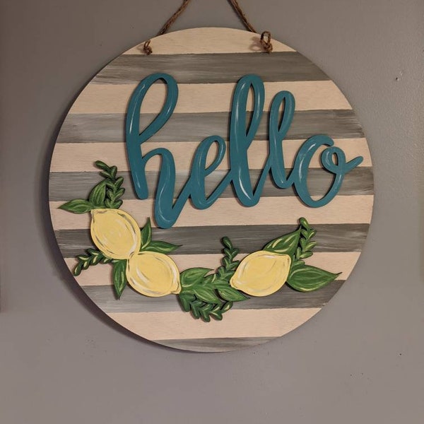 Hello with lemons Door Hanger