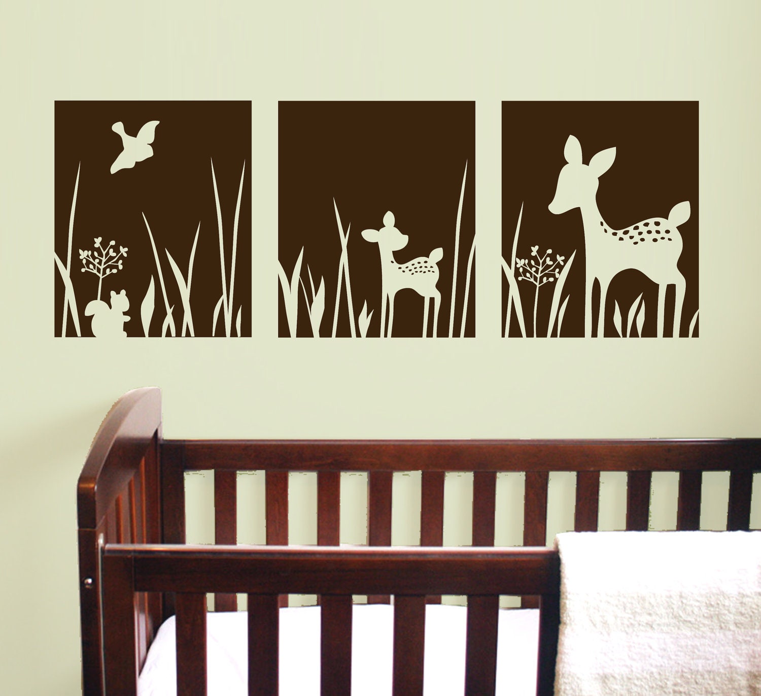 Deer Willow Wall Decals 3 Panels 36x13 Nursery Etsy