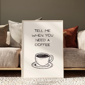 Póster con frase &quot;Café en la pared&quot;, arte minimalista para la cocina, decoración imprimible para comedor y oficina.