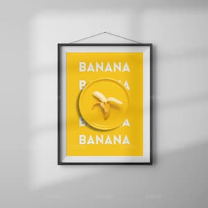 Banana Wall Art - Modern Yellow Fruit Poster for Kitchen, Cafe Decor, Pop Art Fruit Print, Minimalist Tropical Artwork, Digital Download