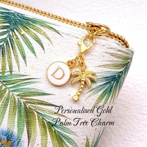 Personalised Gold Palm Tree Charm,Clip on Gold Coloured Initial Pendant,Bag Charm,Purse,Keyring,Car accessory,Gift for her,Made to order.