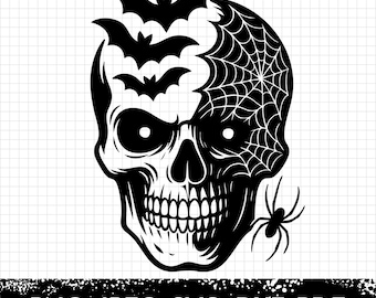 Skull Halloween SVG | Spiderweb, Bats, Spider (Digital Download)