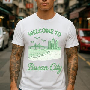 Korean Unisexe Tee shirt,Welcome to Busan City Unisex T-Shirt,Travel Souvenir Tee, Casual Wear, Gift for Travelers, Vintage Style, Summer