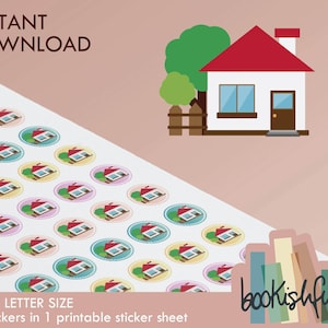 Pegatinas de iconos imprimibles – Casa/Hogar – Pegatinas redondas pastel para planificador (PDF) – 56 puntos por hoja – Descarga instantánea en PDF