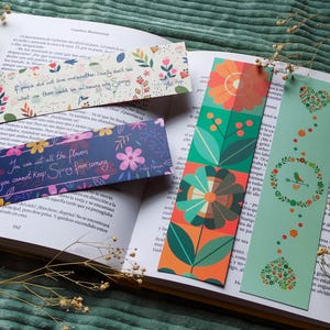 Spring Bookmark Set of 4 – Floral, Birds & Literary Quotes – High Quality – Bundle Discount – Cute Book Accessories Gift for Readers