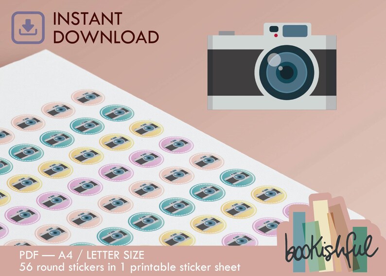 Printable Icon Stickers – CAMERA – Pastel Round Planner Stickers PDF ...