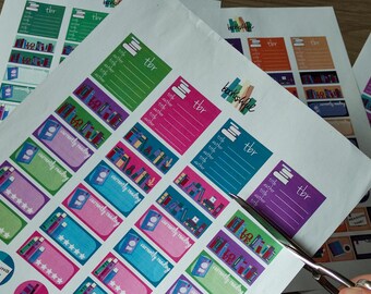 Boekjournaalstickers: kleurrijke leestracker, TBR, beoordelingen (pdf-download)