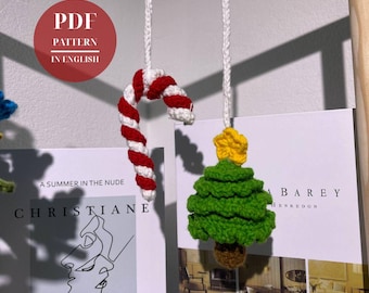 Crochet Christmas Pine Tree & Candy Cane Pattern, Car Hanger Amigurumi Crochet PDF Pattern in ENG
