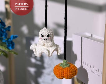Patrón de gancho de ganchillo para coche de fantasma y calabaza: Amigurumi de Halloween (Patrón PDF, 38 cm de largo)