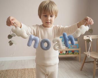 Striscione personalizzato in feltro con nome, ghirlanda personalizzata con nome del bambino e cuori, decorazione per la cameretta, regalo per baby shower, lettere in feltro fatte a mano