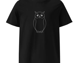 Camiseta de algodão orgânico com estampa de coruja | Arte minimalista em linhas, camiseta inspirada na natureza