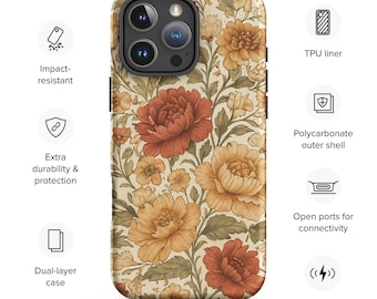 Capa Vintage Floral para iPhone 16 Pro Max | Estampa Elegante de Peônias