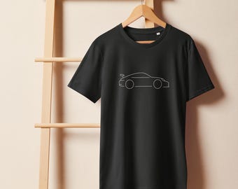 Camiseta Masculina de Algodão Orgânico com Estampa de Carro – Camiseta Minimalista com Arte Neon | Presente Ecológico para Entusiastas de Carros