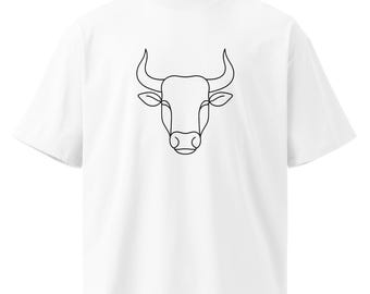 Camiseta de algodão orgânico com estampa de cabeça de touro | Moda urbana minimalista