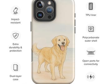Capa para iPhone com arte de cachorro na praia – Capa para celular com Golden Retriever costeiro