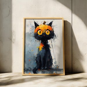 Watercolor Pumpkin Cat Wall Art, Halloween Room Decor, Gift for Cat Lovers, Spooky Season Poster, Autumn Fall Decor, Instant Download