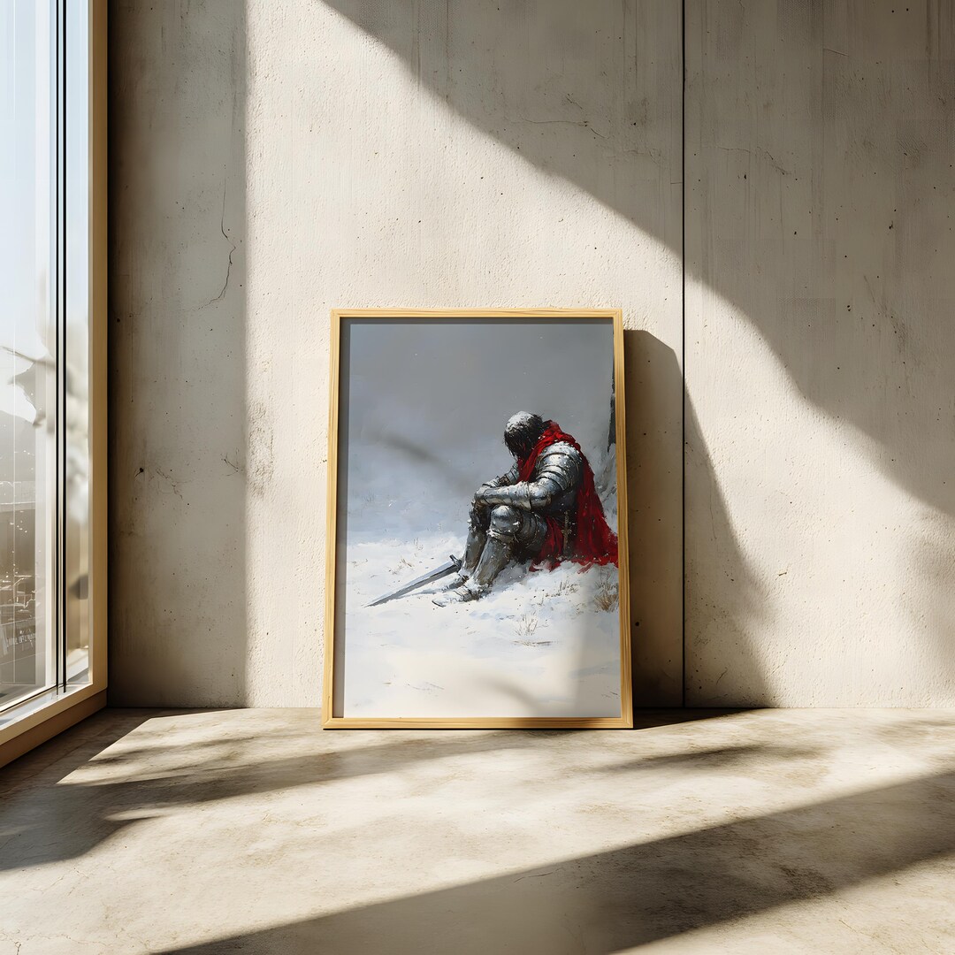 Weary Knight in Snow Art Print, Dark Fantasy Wall Decor Gift - Etsy