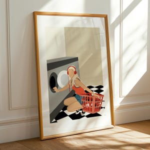 Printable Poster “Laundry Vibes” – Hand-Drawn Woman with Headphones | Digital Art Download A4 & A3 | No AI Artwork