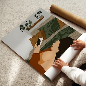 Printable Poster “Woman Reading in Bed” – Hand-Drawn Cozy Bedroom Art | Digital Download A4 & A3 | No AI
