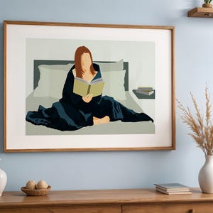 Póster imprimible "Envuelto en un libro" – Arte de lectura acogedor dibujado a mano | Descarga digital A4 y A3 | Sin ilustraciones de IA