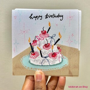 Lot de 5 cartes d'anniversaire Coquette avec illustration de gâteau en ruban (à gratter ASMR !)